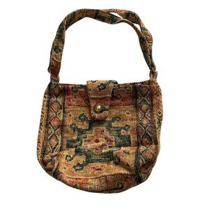 Vintage Orvis Shoulder Bag Purse Southwestern Kilim Rug Print Tapestry